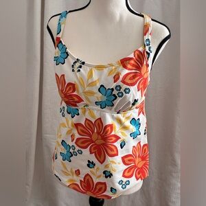 Lands’ End size 12 tankini swim top attached bra, self tie straps NWOTG